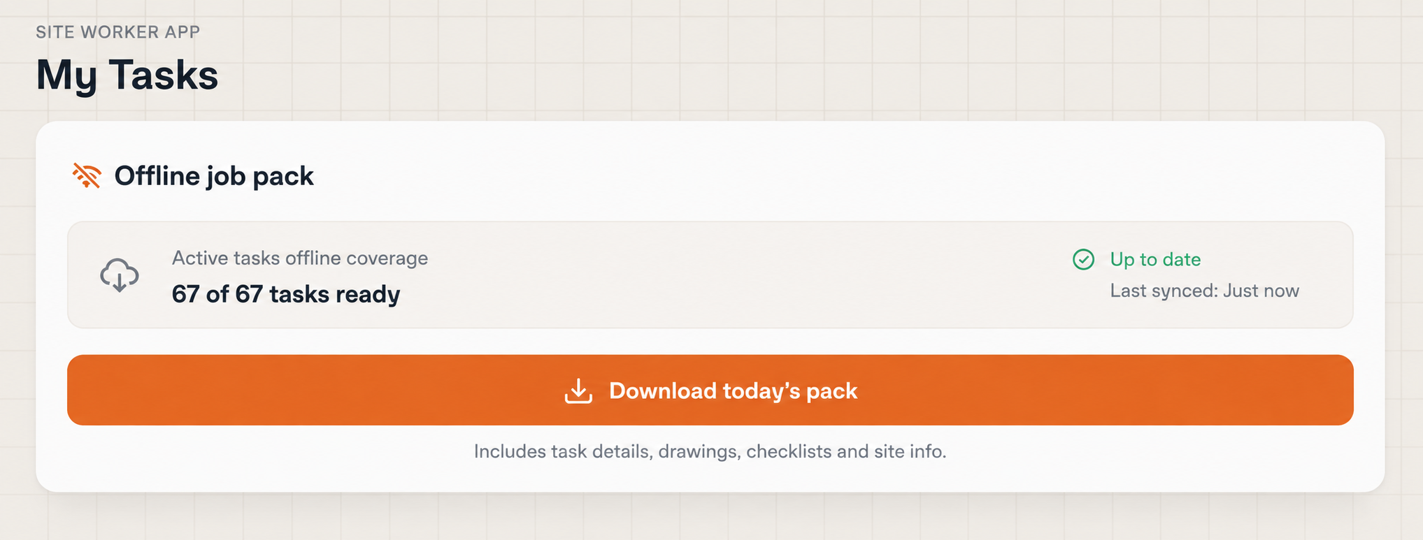 BuildFlow offline job pack download screen